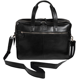 Exacompta Exactive Sacoche en cuir pour ordinateur portable noir jusqu'à 15,6 pouces, 2 compartiments principaux, compartiment frontal, bandoulière amovible, boucle pour trolley