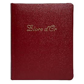 Exacompta gastenboek Alpillez rood, echt leer 26x22 cm, 70 blanco bladen, vergé 110 g/m², goudkleurig, geschenkverpakking