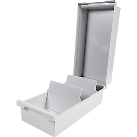 Exacompta Karteikasten, A6 Querformat, für bis zu 1200 Karten, 2 Trennplatten, abnehmbarer Deckel, Blauer Engel, B 355 x T 139 x H 171 mm, PS, lichtgrau