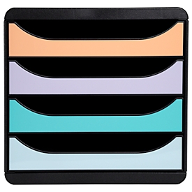 Exacompta Ladeblok met 4 laden BIG BOX Aquarel, voor A4+, halfopen, polystyreen, zwart/pastelkleuren