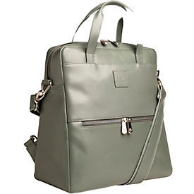 Exacompta Lady Exactive Laptoprucksack Grau aus Rindsleder, bis 14" gepolstert, 3 Tragearten, wasserabweisend, silberne Beschläge