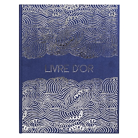 Exacompta Livre d'or Japon Bleu 270x220 mm, 100 pages Clairefontaine, tranche argentée &amp; gaufrage argenté, boîte cristal Questions Explications