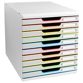 Exacompta MODULO A4 boîte à tiroirs blanc/arlequin, 10 tiroirs fermés A4/A4+, silencieux, arrêt de sécurité, empilable