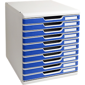 Exacompta MODULO A4 Boîte à tiroirs Office Bleu, 10 tiroirs fermés A4/A4+, silencieux, arrêt de sécurité, empilable