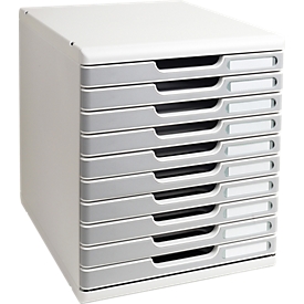 Exacompta MODULO A4 Boîte à tiroirs Office Gris pierre, 10 tiroirs fermés A4/A4+, silencieux, arrêt de sécurité