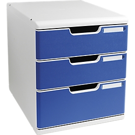 Exacompta MODULO A4-ladebox blauw, 3 laden gesloten A4/A4+, stofdicht, stil, veiligheidsstop Leg vragen uit