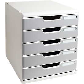 Exacompta MODULO A4 Office Steingrau, Schubladenbox 5 Schubladen geschlossen A4/A4+, leise, Sicherheitsstopp