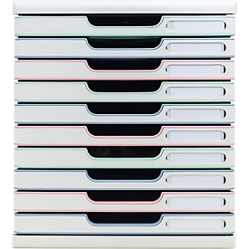 Exacompta Modulo Boîte à tiroirs Autentik, pour A4/A4+, en plastique recyclé, tiroirs fermés, empilable, ouverture silencieuse, 10 tiroirs, blanc