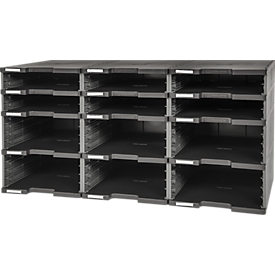 Exacompta MODULODOC EcoBlack Dokumentenablage 12 Fächer (6x56/6x110 mm), Etikettenhalter, Schubladen nachrüstbar, 25 Jahre Garantie