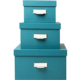 Exacompta OfficeByMe Aufbewahrungsboxen 3er Set Blaugrün, A4+/A5++/A6++, FSC-Karton, plastikfrei, Etikettenhalter