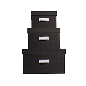 Exacompta OfficeByMe Aufbewahrungsboxen 3er Set Schwarz, A4+/A5++/A6++, FSC-Karton, Etikettenhalter
