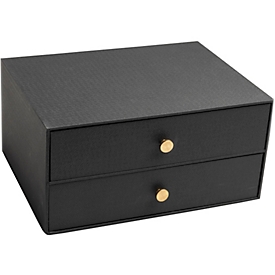Exacompta OfficeByMe Boîte à tiroirs A4+ noir, 2 tiroirs avec bouton doré, carton FSC, empilable, sans plastique