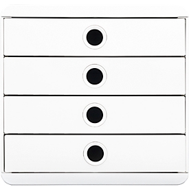 Exacompta Pop Box boîte à tiroirs, pour A4/A4+, en plastique recyclé, tiroirs fermés, empilable, ouverture silencieuse, 4 tiroirs, blanc