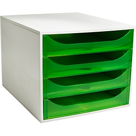 Exacompta Schubladenbox 4 Schübe Apfelgrün, A4/A4+, offene Front, leise, Sicherheitsstopp