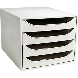 Exacompta Schubladenbox, A4+, 4 halboffene Schübe, Griffmulden, Blauer Engel, B 284 x T 348 x H 234 mm, Polystyrol, grau