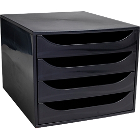 Exacompta Schubladenbox ECOBOX, A4+, 4 halboffene Schübe, Griffmulden, Blauer Engel, B 284 x T 348 x H 234 mm, Polystyrol, schwarz