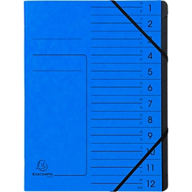 Exacompta sorting file,, A4, elastic closure, cardboard, 12 compartments, blue