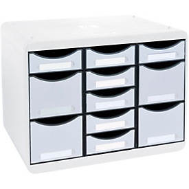 Exacompta Store-Box Multi Black Office Blanc/Harlequin, 11 tiroirs ouverts (7 plats/4 hauts), silencieux, garantie 25 ans 