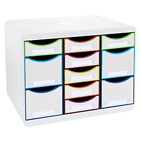 Exacompta Store-Box Multi Iderama regenboog, 11 open lades (7 plat/4 hoog), stil, stapelbaar, 25 jaar garantie Vragen uitleggen