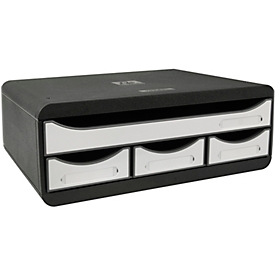 Exacompta TOOLBOX Blanc glossy, Module de classement A4+ avec 4 tiroirs (3 petits/1 grand), 27 cm de profondeur, empilable, 25 ans