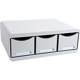 Exacompta Toolbox gris clair, module de rangement transversal avec 3 tiroirs, profondeur 27 cm, porte-étiquette, silencieux, garantie 25 ans