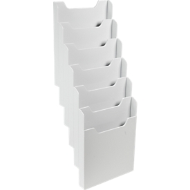 Exacompta wandbrochurehouder A4 verticaal 6 vakken lichtgrijs, 26 mm vuldiepte, wandbevestiging incl., 25 jaar garantie