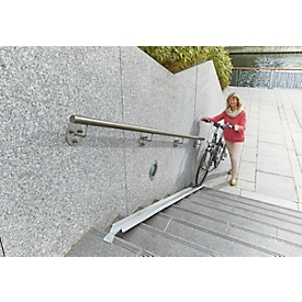 Extension element for bicycle ramp for stairs, L 1130 x W 125 mm, up to 25 kg, with clamping plate, galvanised sheet metal