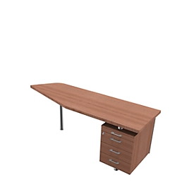 Extension table with pedestal X-TIME-WORK, freeform, W 1900/1000 x D 600 x H 740 mm, right, Canaletto walnut finish/white