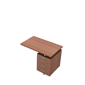 Extension table with pedestal X-TIME-WORK, side walls, rectangular, W 1000 x D 600 x H 730 mm, Canaletto walnut finish/white