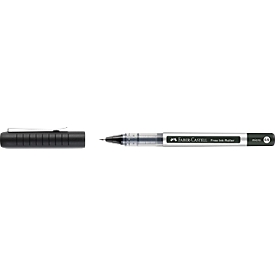 Faber Castell Tintenroller Free Ink Micro, Schreibfarbe schwarz, Strichstärke 0,5 mm, mit Sichtfester und Metallclip, Recycling-Kunststoff, 1 Stück