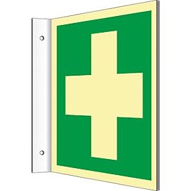 Fahnenschild mit Erste Hilfe-Symbol