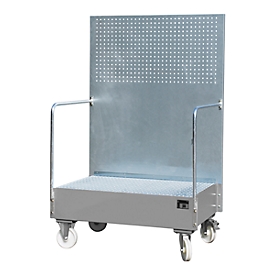 Fahrbare Auffangwanne, aus Stahl, 215 l Auffangvolumen für 2 x 200-Liter Fässer, grau lackiert