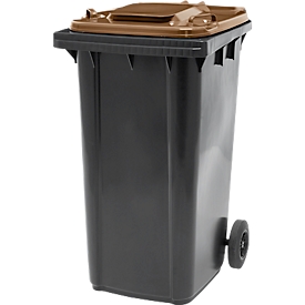 Fahrbare Mülltonne SSI Schäfer GMT eXtra, 240 l, EN 840, vorbereitet für Chipaufnahme, Ziehgriff, 90 % Recycling-Kunststoff, schwarz-braun