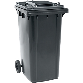 Fahrbare Mülltonne SSI Schäfer GMT eXtra, 240 l, EN 840, vorbereitet für Chipaufnahme, Ziehgriff, 90 % Recycling-Kunststoff, schwarz-schwarz