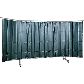 Fahrbare Schutzwand m. Folienvorhang, 3-tlg., dunkelgrün