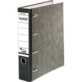 Falken Doppelordner S70, 2 x A5-Querformat, Rückenbreite 70 mm, Hebelmechanik, Kantenschutz, Griffloch, Beschriftungsschild, Blauer Engel, schwarz