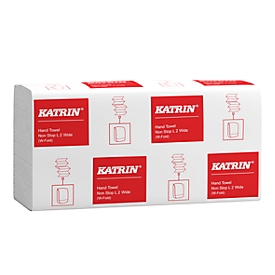 Falthandtücher KATRIN Non Stop L Wide 61549, 2-lagig, W-Falzung, reißfest, mit Prägung, Papier, weiß, 25 Pakete mit jeweils 120 Blatt 
