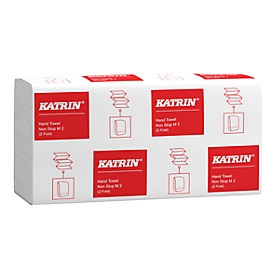 Falthandtücher KATRIN Non Stop M 61617, 2-lagig, Z-Falzung, reißfest, mit Prägung, Papier, weiß, 25 Pakete mit jeweils 160 Blatt