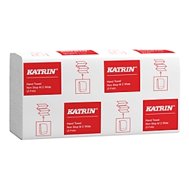 Falthandtücher KATRIN Non Stop M Wide 61570, 2-lagig, Z-Falzung, reißfest, mit Prägung, Papier, weiß, 25 Pakete mit jeweils 160 Blatt