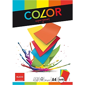 Farbiges Kopierpapier Elco switzerland Elco Color, DIN A4, 80 g/m², farbsortiert, 1 Paket = 200 Blatt
