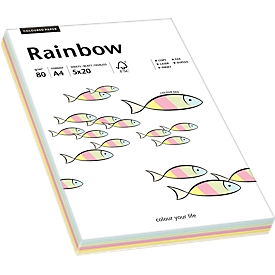 Farbiges Kopierpapier Mondi Rainbow-Mixpaket, DIN A4, 80 g/m², pastell, 1 Paket = 100 Blatt