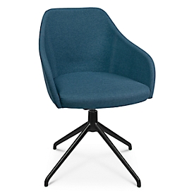 Fauteuil de conférence Topstar Sitness Life 2.1, pivotant/assis réglable en hauteur, accoudoirs, L 350-480 x P 460 x H 460-490 mm, piétement 4 pieds, alu noir mat &amp; tissu, pétrole