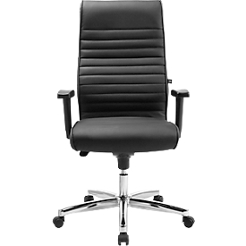 Fauteuil de direction Topstar PRIME TIME 100, hauteur d'assise réglable en continu, avec accoudoirs, mécanisme synchrone, cuir, noir