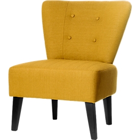 Fauteuil de salon BRIGHTON, revêtement en tissu, aspect vintage, pieds en bois massif, safran