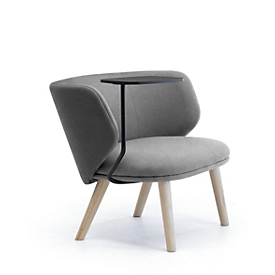 Fauteuil de salon Leyform, bas, avec tablette d'écriture, L 840 x P 710 x H 710 mm, tissu en laine mélangée/bois, gris foncé/frêne naturel