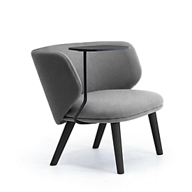 Fauteuil de salon Leyform, bas, avec tablette d'écriture, L 840 x P 710 x H 710 mm, tissu en laine mélangée/bois, gris foncé/noir