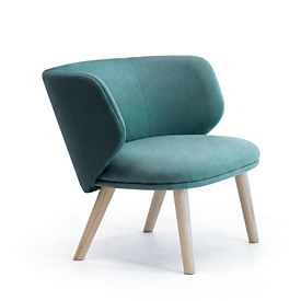 Fauteuil de salon Leyform, bas, L 840 x P 710 x H 710 mm, tissu en laine mélangée/bois, bleu pétrole foncé/frêne naturel