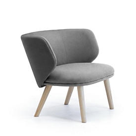 Fauteuil de salon Leyform, bas, L 840 x P 710 x H 710 mm, tissu en laine mélangée/bois, gris foncé/frêne naturel