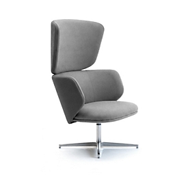 Fauteuil de salon Leyform, haut, pivotant, L 840 x P 840 x H 1 215 mm, tissu en laine mélangée/aluminium, gris foncé/argent chromé
