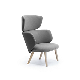 Fauteuil de salon Leyform, hauteur moyenne, L 840 x P 710 x H 1 060 mm, tissu en laine mélangée/bois, gris foncé/frêne naturel